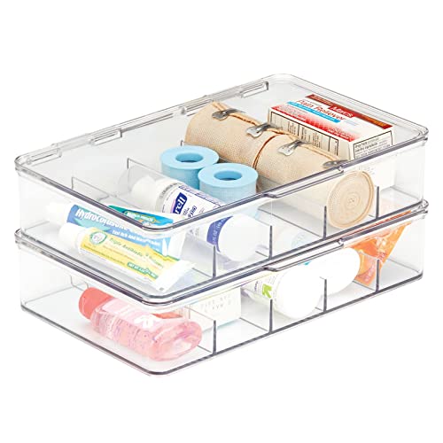 mDesign Plastic Divided First Aid Storage Box Kit - Clear