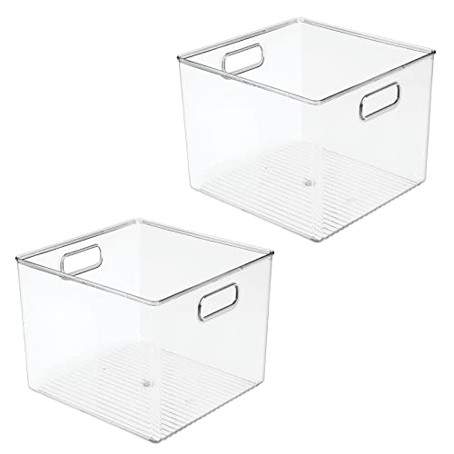 mDesign Plastic Modern Storage Organizer Bin Basket - 2 Pack - Clear