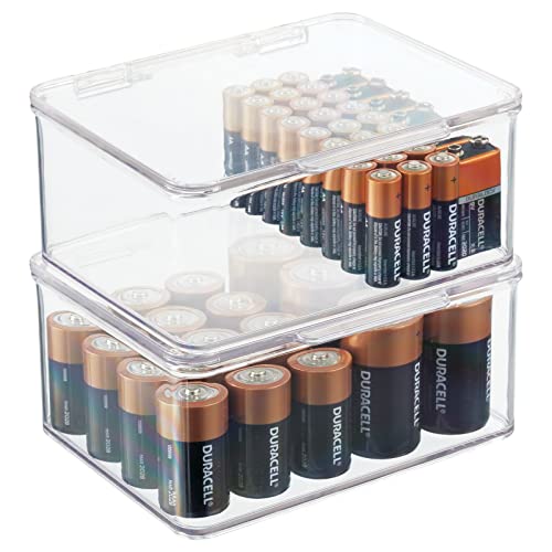 mDesign Clear Divided Battery Storage Box, 2 Pack