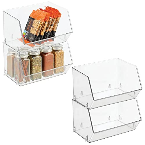 Skywin Plastic Stackable Storage Bins for Pantry - 4-Pack Black Stackable  Bins For Organizing Food, Kitchen, and Bathroom Essentials (Black) 