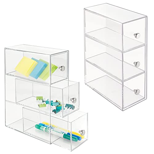 mDesign Stackable Desktop Organizer with 3 Drawers