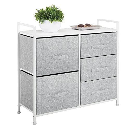 mDesign Storage Dresser - Tall Bureau Organizer with 5 Removable Fabric Drawers