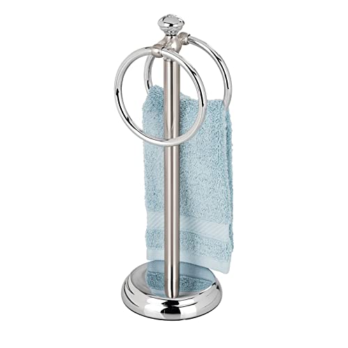 mDesign Towel Rack Holder Stand with 2 Hanging Rings