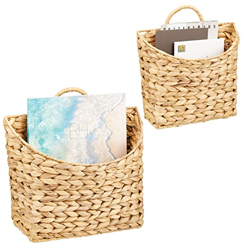 mDesign Woven Hanging Wall Mount Storage Baskets - Set of 2