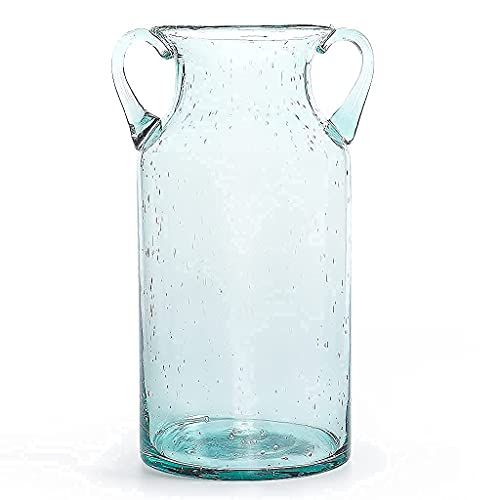 MDLUU Decorative Glass Vase 11" Tall, Bubble Air Flower Vase with Handles, Handblown Jug Vase for Dining Room, Bedroom, Bathroom, Mantel