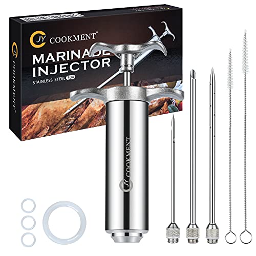 Meat Injector Marinade Gun Stainless Steel Outdoor Kit Flavor Food Syringes  & 4 Marinades Needles for BBQ Grill Smoker Injectors Professional Syringe