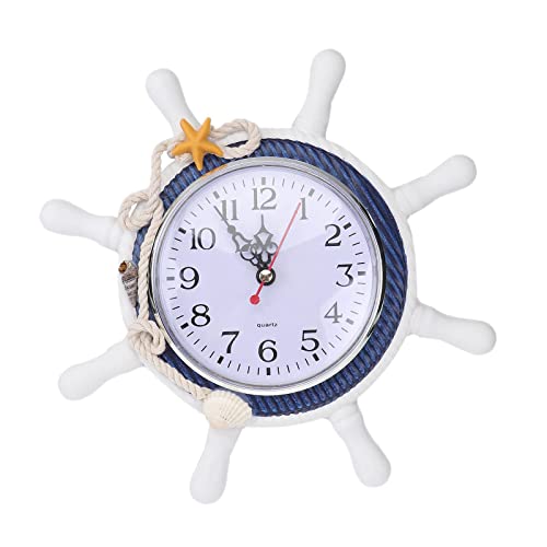 Mediterranean Wall Clock Steering Wheel Nautical Silent Clock