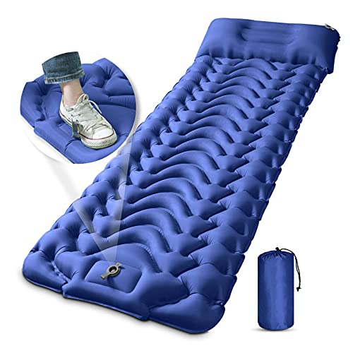 MEETPEAK 4 Inch Inflatable Camping Sleeping Pad with Pillow and Foot Press