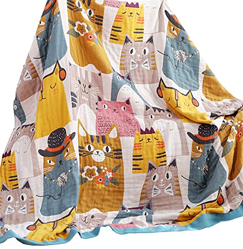 MEJU Kitty Cat Reversible Kids Girls Blanket - Vintage Summer Bedding