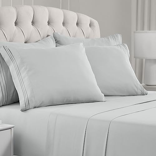 Mellanni 6-Piece Queen Sheet Set - Hotel Luxury, Cooling Bedding - Light Gray