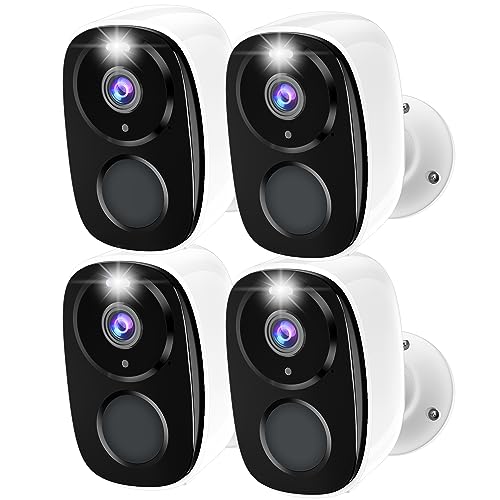 Menggood Security Cameras Wireless Outdoor, 2K Battery Powered Outdoor Camera Wireless AI&PIR Motion Detection, Spotlight&Siren, Color Night Vision, 2-Way Audio Security Camera Outdoor/Indoor (4 Pack)