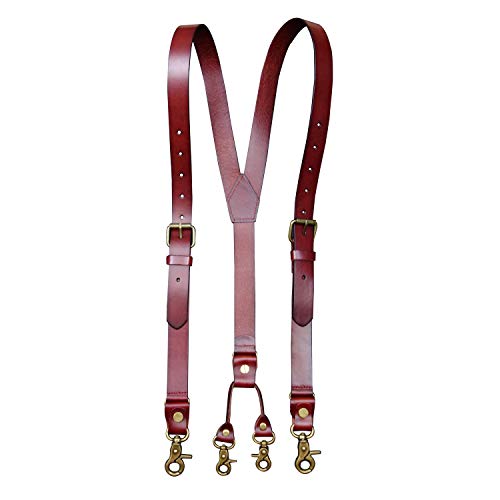 Men's Leather Suspender Wide Adjustable Strap - Red Brown, L