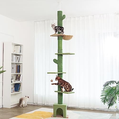 Meow Sir Adjustable Floor to Ceiling Cat Tree - Green Cactus