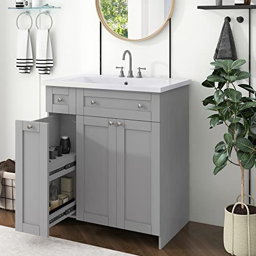 Merax 30" Bathroom Vanity W, Gray Combo Stand Storage Cabinet