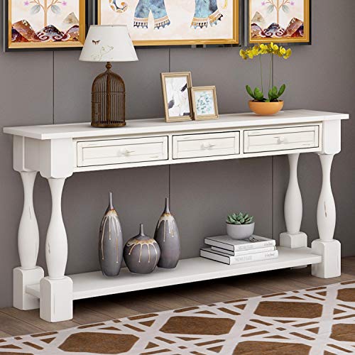 Merax 64" Entryway Console Table with Storage, Antique White
