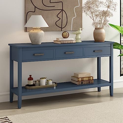 Merax 3-Drawer Entryway Console Table in Blue Wood