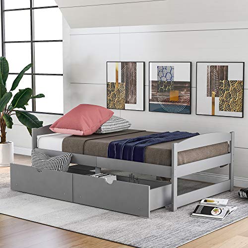 Merax Twin Size Platform Bed with Drawers