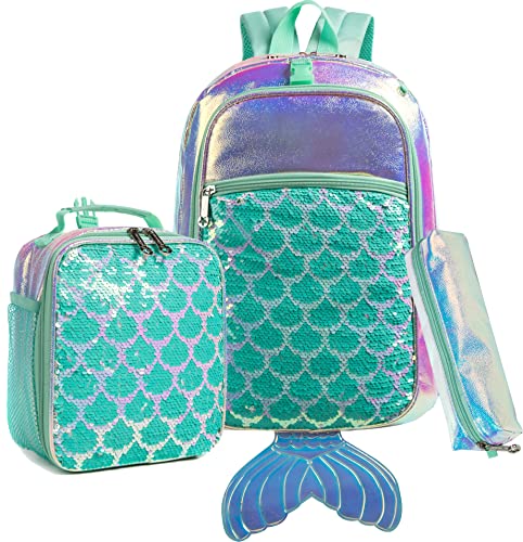 Mermaid Magic Sequin School Bag with Lunch Box