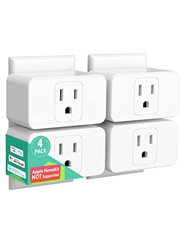 Meross Wi-Fi Smart Plug Mini, 15 Amp & Reliable Wi-Fi Connection, Support Alexa, Google Assistant, Remote Control, Timer, Occupies Only One Socket, 2.4G WiFi Only, 4 Pack