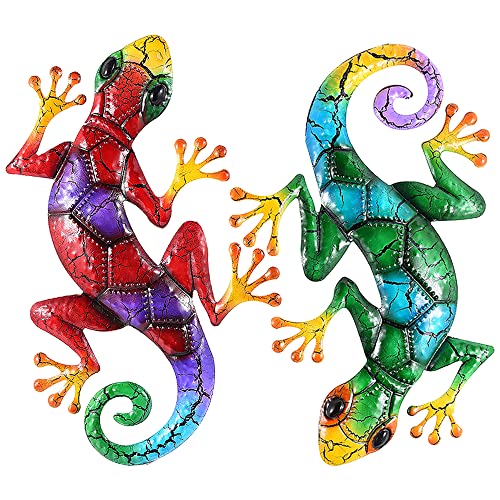 Metal Gecko Wall Decor for Outdoor Wall Art and Fence Decorations