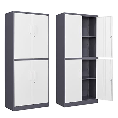 Metal Locking Storage Cabinet with 2 Adjustable Shelves