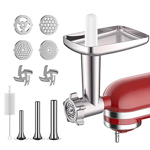 FavorKit Stainless Steel Food Meat Grinder Accessories for KitchenAid  Mixers, Dishwasher Safe, Included 3 Sausage Stuffer Tubes and 1 Metal  Attachment