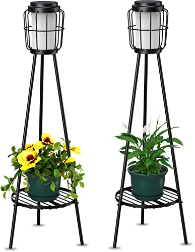Metal Solar Floor Lamps Outdoor with Plant Stand