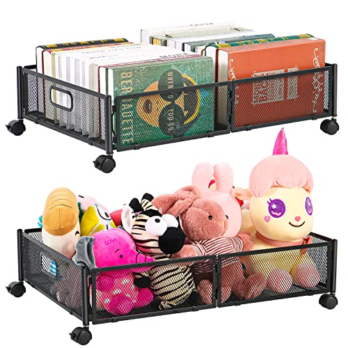 Metal Under Bed Shoe Storage Containers with Wheels and Handles