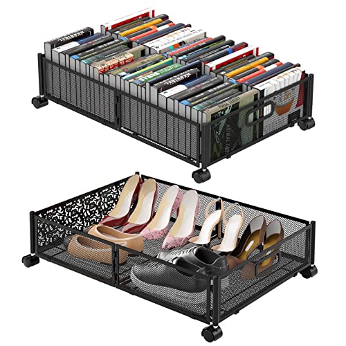 Metal Under Bed Storage with Wheels and Handle