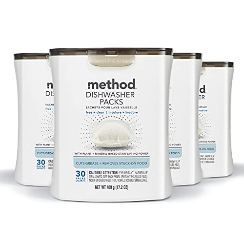 Method Fragrance Free Dishwasher Detergent Packs, 30 Tabs, Pack of 4