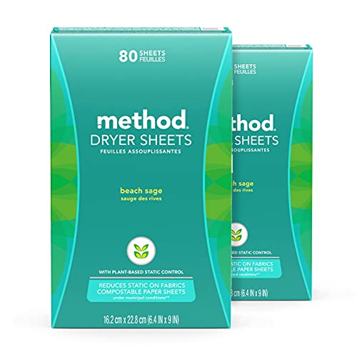 Method Dryer Sheets - Beach Sage Scent, Eco-Friendly Fabric Softener