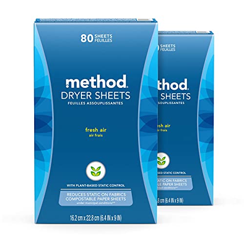 Method Dryer Sheets, Fresh Air, 80 Sheets, 2 pack, Packaging May Vary