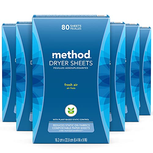 Method Compostable Dryer Sheets, Fresh Air 80 Count (Pack of 6)