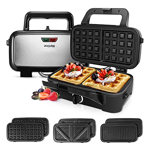 HOUSNAT 3 in 1 Sandwich Maker, Waffle Maker with Removable Plates, 1200W  Panini Press with Interchangeable Non-Stick Plates, Indicator Lights,  5-gear