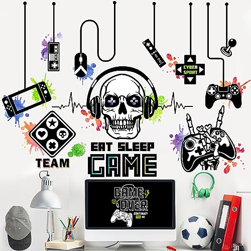 Skull Gamer Wall Decals - Video Game Room Decor Gifts