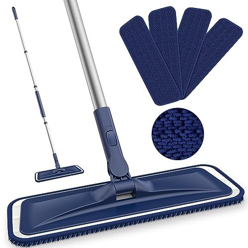 2023 Large Flat Mop, Large Flat Mop and Bucket System, Homezo Mop, Wet and  Dry Use, 54 Adjustable Stainless Steel Long Handle (Blue Flat Mop +