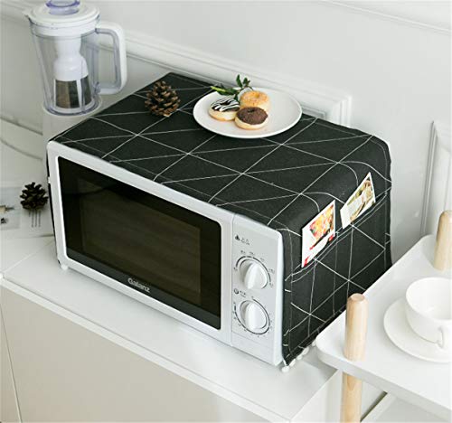 Microwave Oven Cover with Storage Pockets (Black Chessboard)