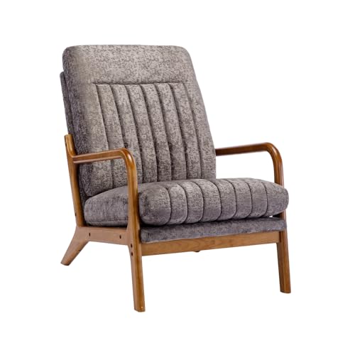 Mid-Century Modern Accent Chair with Wood Frame - Dark Gray