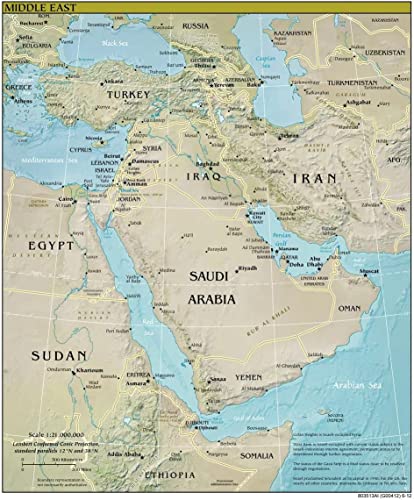 Middle East Physical Map Wall Art Poster