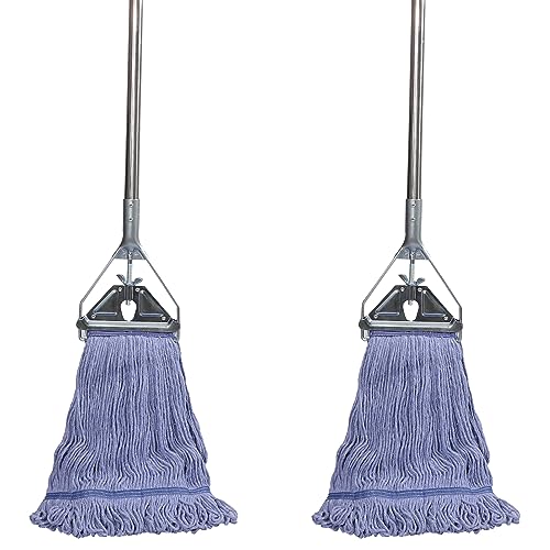 Midoneat Mop, Heavy Duty Loop End String Mop with 67Inch Stainless Steel , Commercial Industrial Grade Mop for Floor Cleaning, 2 Packs