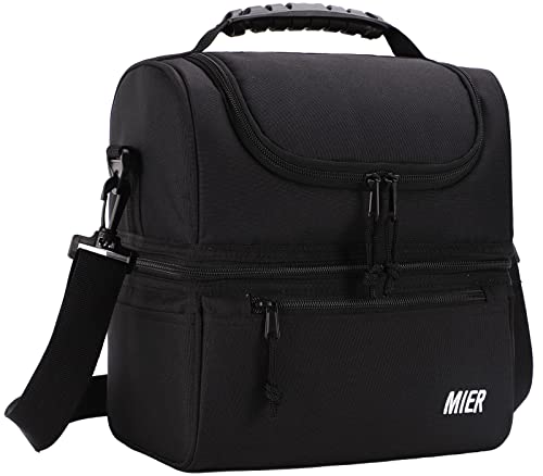 MIER Adult Lunch Box Insulated Lunch Bag Large Cooler Tote Bag for Men, Women, Double Deck Cooler(Black Large)