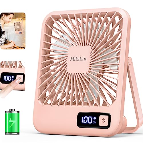 Portable Rechargeable Table Fan - Ultra Quiet, 5 Speeds (Pink)