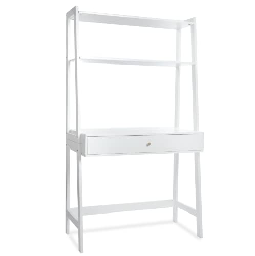 Milliard Freestanding Ladder Desk with Storage, White
