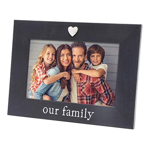 MIMOSA MOMENTS Silver Heart Black Picture Frame for 4x6 photo (Our family)