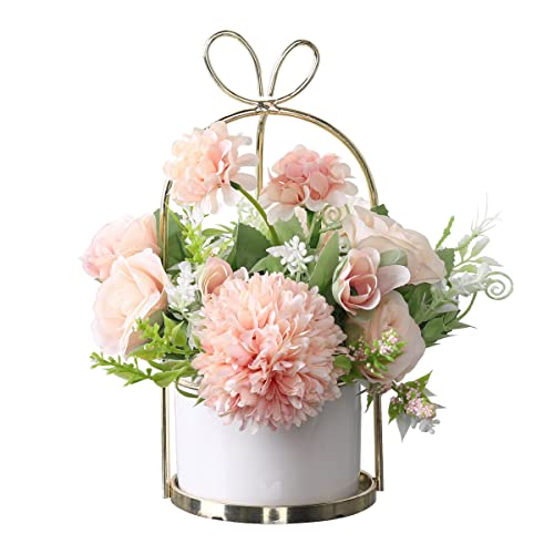 Mini Potted Silk Flowers with Vase - Pink