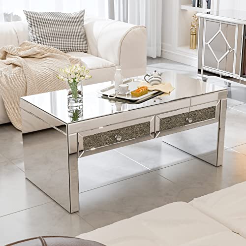 Mirrored Coffee Table with Crystal Drawers
