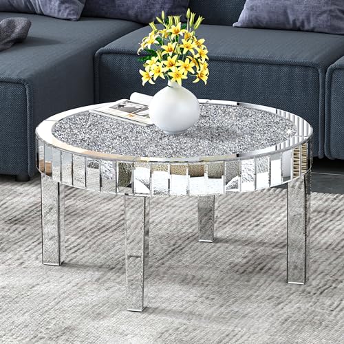 Mirrored Coffee Table with Crystal Inlay