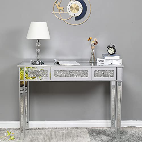 Mirrored Console Table with 3 Sliding Drawers