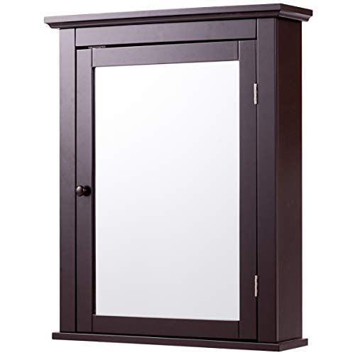 Mirrored Wall-Mounted Storage Medicine Cabinet with Single Door & Adjustable Shelf