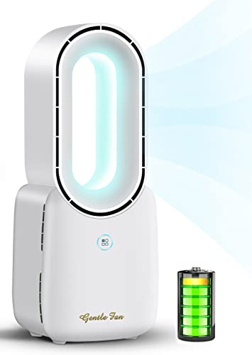 Misby Desk Fan: Portable Bladeless 4 Speeds & LED Light, 11.8" Quiet Cooling Fan